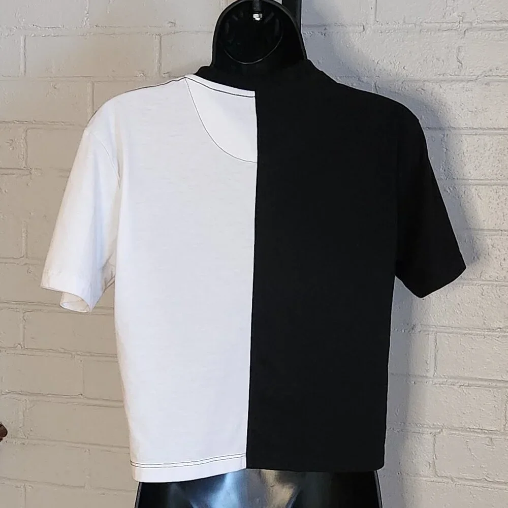 .Black & White Split Crop T-Shirt from HOT TOPIC - Picture 5 of 8